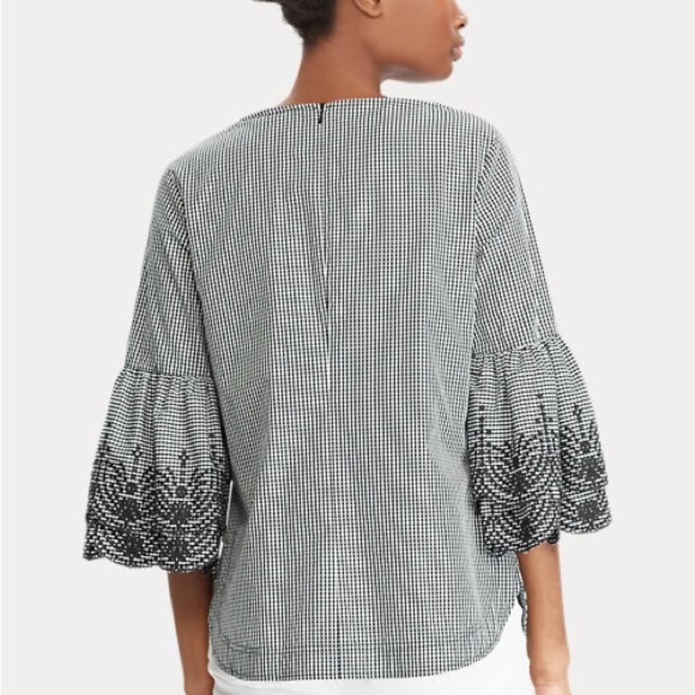 LAUREN RALPH LAUREN Eyelet-Sleeve Gingham Top - Picture 2 of 13